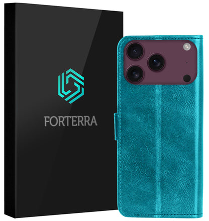 Forterra iPhone 18 Pro Hoesje Bookcase Cover met Kaarthouder - Turquoise