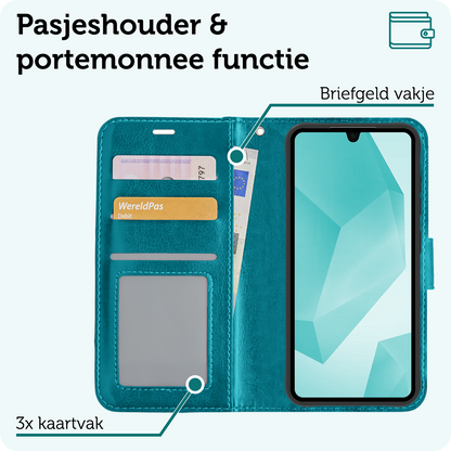 Forterra Samsung A16 Hoesje Bookcase Cover met Kaarthouder - Turquoise