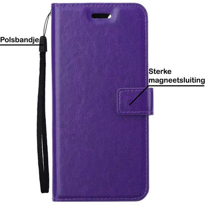 Forterra OPPO A16s Hoesje Bookcase Cover met Kaarthouder - Paars
