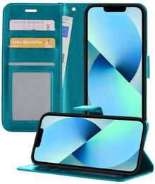 Forterra iPhone 13 Hoesje Bookcase Cover met Kaarthouder - Turquoise