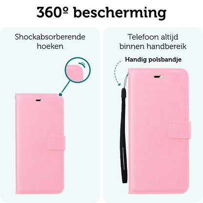 Forterra iPhone 16 Hoesje Bookcase Cover met Kaarthouder - Lichtroze