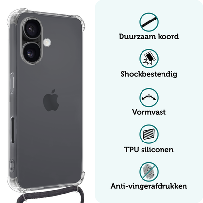Forterra iPhone 16 Hoesje met Koord Backcover Shockproof - Transparant