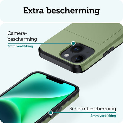 Forterra iPhone 14 Plus Hoesje Kaarthouder Hard Case Shockproof - Donkergroen