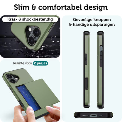 Forterra iPhone 16 Plus Hoesje Kaarthouder Hard Case Shockproof - Donkergroen
