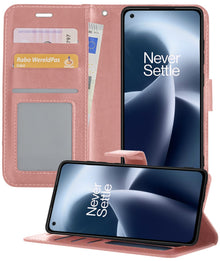 Forterra OnePlus Nord 2T Hoesje Bookcase Cover met Kaarthouder - Rosé goud