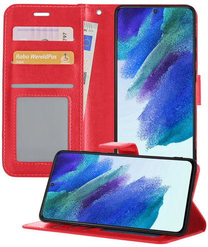 Forterra Samsung S21 FE Hoesje Bookcase Cover met Kaarthouder - Donkerroze