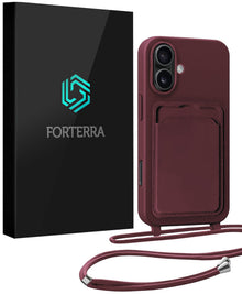 Forterra iPhone 16 Plus Hoesje Met Telefoonkoord en Pasjeshouder Siliconen - Aubergine