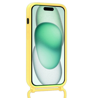 Forterra iPhone 15 Plus Hoesje Met Telefoonkoord en Pasjeshouder Siliconen - Geel