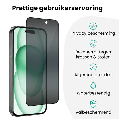 Forterra Privacy Screenprotector Geschikt voor Apple iPhone 15 Plus - Met Installatie Kit - Privacy - Beschermglas - Flexibel Glas - Tempered Glass - Screen Protector