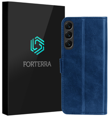 Forterra Samsung S24 FE Hoesje Bookcase Cover met Kaarthouder - Donkerblauw