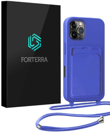 Forterra iPhone 16 Pro Max Hoesje Met Telefoonkoord en Pasjeshouder Siliconen - Felblauw