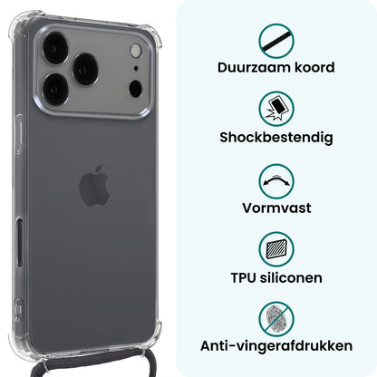 Forterra iPhone 17 Pro Hoesje met Koord Backcover Shockproof - Transparant