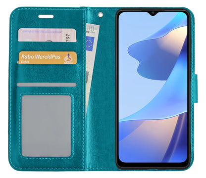 Forterra OPPO A16s Hoesje Bookcase Cover met Kaarthouder - Turquoise