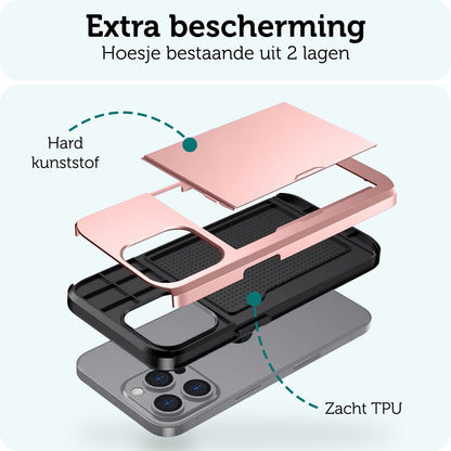 Forterra iPhone 16 Pro Max Hoesje Kaarthouder Hard Case Shockproof - Rosé goud