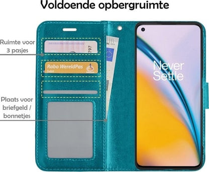 Forterra OnePlus Nord 2 Hoesje Bookcase Cover met Kaarthouder - Turquoise