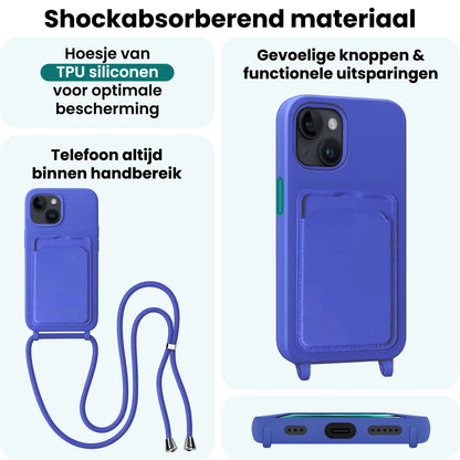 Forterra iPhone 13 Hoesje Met Telefoonkoord en Pasjeshouder Siliconen - Felblauw