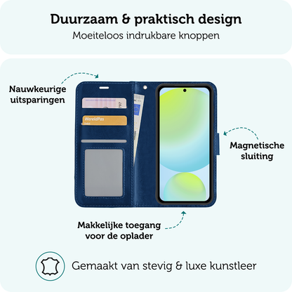 Forterra Samsung S24 FE Hoesje Bookcase Cover met Kaarthouder - Donkerblauw