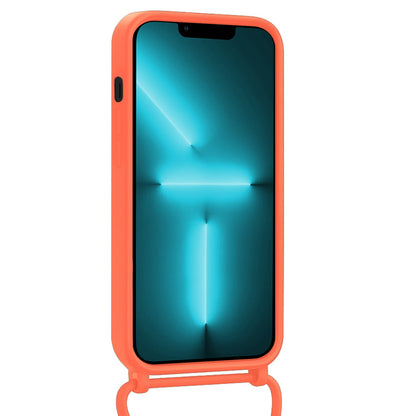 Forterra iPhone 13 Pro Hoesje Met Telefoonkoord en Pasjeshouder Siliconen - Papaya