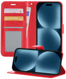 Forterra iPhone 15 Hoesje Bookcase Cover met Kaarthouder - Rood