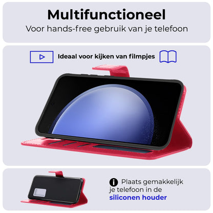 Forterra Samsung S23 FE Hoesje Bookcase Cover met Kaarthouder - Donkerroze