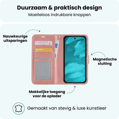 Forterra Google Pixel 9a Hoesje Bookcase Cover met Kaarthouder - Rosé goud