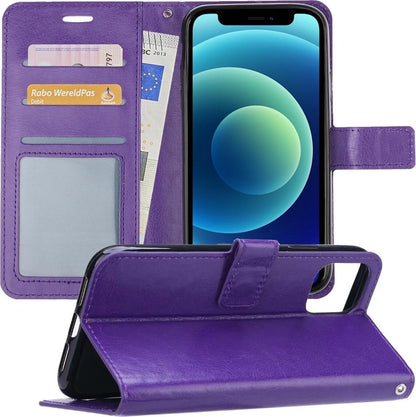 Forterra iPhone 12 Pro Hoesje Bookcase Cover met Kaarthouder - Paars