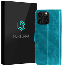 Forterra iPhone 16 Pro Hoesje Bookcase Cover met Kaarthouder - Turquoise