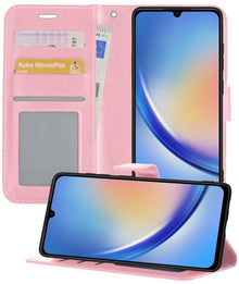 Forterra Samsung A34 Hoesje Bookcase Cover met Kaarthouder - Lichtroze