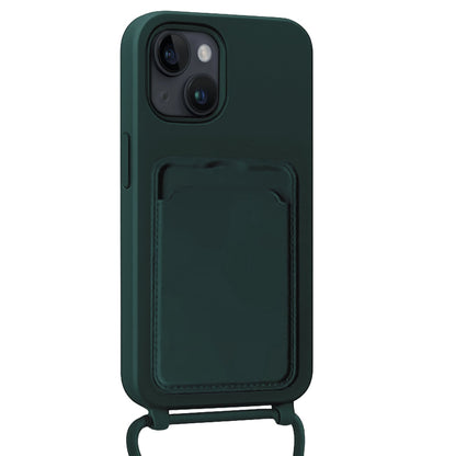 Forterra iPhone 14 Plus Hoesje Met Telefoonkoord en Pasjeshouder Siliconen - Donkergroen