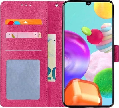 Forterra Samsung A41 Hoesje Bookcase Cover met Kaarthouder - Donkerroze