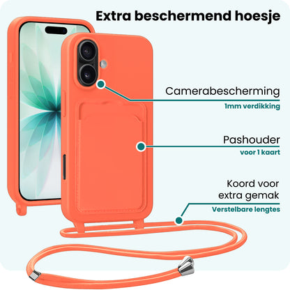 Forterra iPhone 17 Hoesje Met Telefoonkoord en Pasjeshouder Siliconen - Papaya