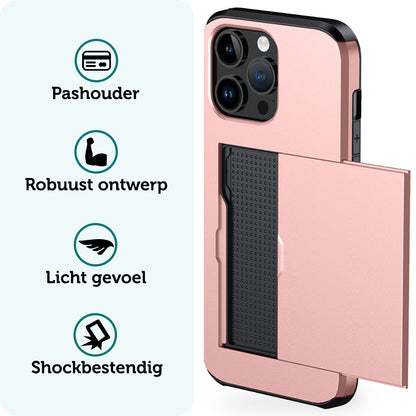 Forterra iPhone 15 Pro Max Hoesje Kaarthouder Hard Case Shockproof - Rosé goud