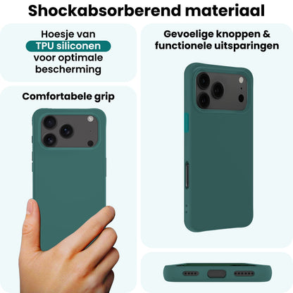 Forterra iPhone 17 Pro Hoesje Siliconen Backcover Lichtgewicht - Donkergroen