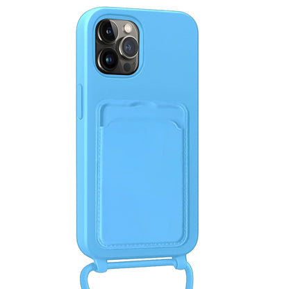 Forterra iPhone 13 Pro Hoesje Met Telefoonkoord en Pasjeshouder Siliconen - Lichtblauw