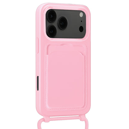 Forterra iPhone 17 Pro Max Hoesje Met Telefoonkoord en Pasjeshouder Siliconen - Lichtroze