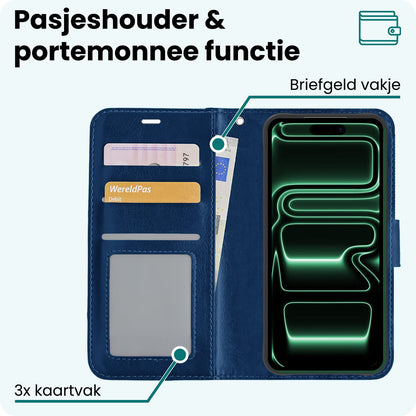 Forterra iPhone 17 Pro Hoesje Bookcase Cover met Kaarthouder - Donkerblauw