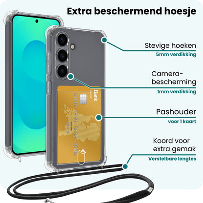 Forterra Samsung S25 FE Hoesje Kaarthouder met Koord Backcover Shockproof - Transparant