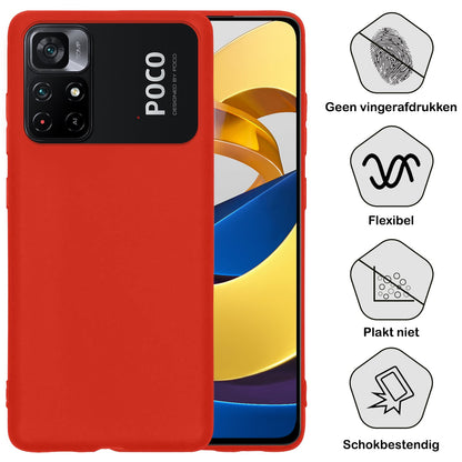 Forterra Xiaomi Poco M4 Pro 5G Hoesje Siliconen Backcover Lichtgewicht - Rood