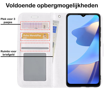 Forterra OPPO A16s Hoesje Bookcase Cover met Kaarthouder - Wit