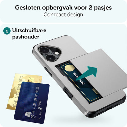 Forterra iPhone 16 Plus Hoesje Kaarthouder Hard Case Shockproof - Grijs
