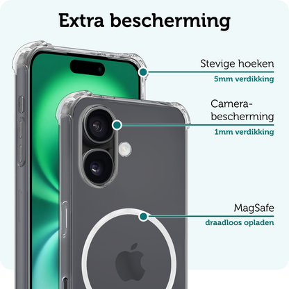 Forterra iPhone 16 Hoesje Geschikt voor Magsafe Backcover Shockproof - Transparant