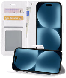 Forterra iPhone 15 Pro Hoesje Bookcase Cover met Kaarthouder - Wit