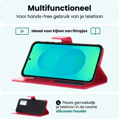 Forterra Samsung S25 Hoesje Bookcase Cover met Kaarthouder - Donkerroze