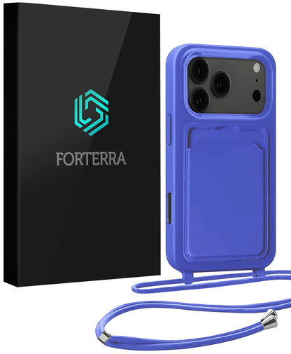 Forterra iPhone 17 Pro Max Hoesje Met Telefoonkoord en Pasjeshouder Siliconen - Felblauw