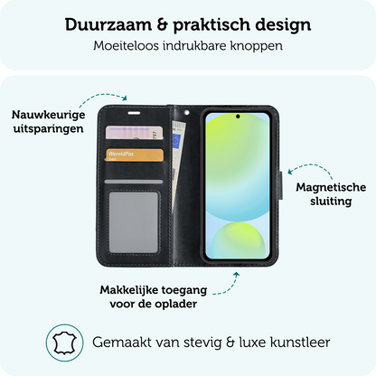 Forterra Samsung S24 FE Hoesje Bookcase Cover met Kaarthouder - Zwart