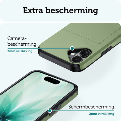 Forterra iPhone 17 Hoesje Kaarthouder Hard Case Shockproof - Donkergroen