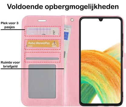 Forterra Samsung A33 Hoesje Bookcase Cover met Kaarthouder - Lichtroze