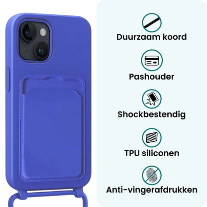 Forterra iPhone 15 Hoesje Met Telefoonkoord en Pasjeshouder Siliconen - Felblauw