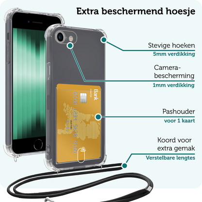 Forterra iPhone 8 Hoesje Kaarthouder met Koord Backcover Shockproof - Transparant