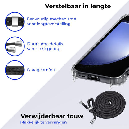 Forterra Samsung S23 FE Hoesje met Koord Backcover Shockproof - Transparant